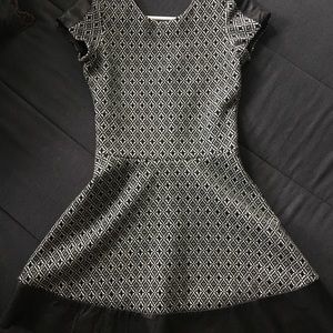 Parker fit and flare dress with leather trim